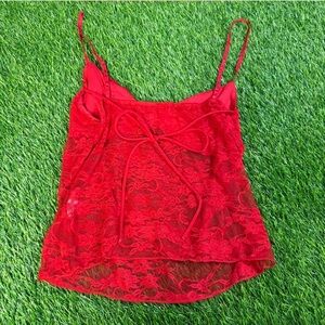 Red lace sheer floral mesh tank top large